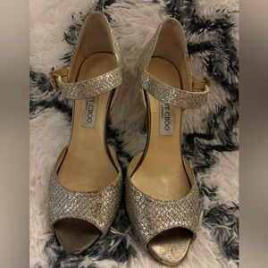 Jimmy Choo Silver Open-Toe Heels